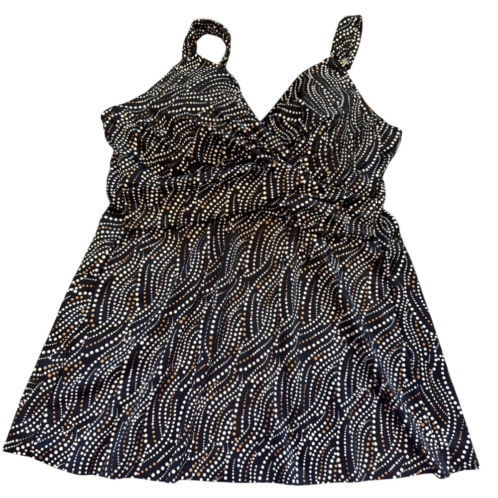 Miraclesuit Bronze Brown Plunge Tankini Top 34DD Polka Dot Swirl 6540102 NEW